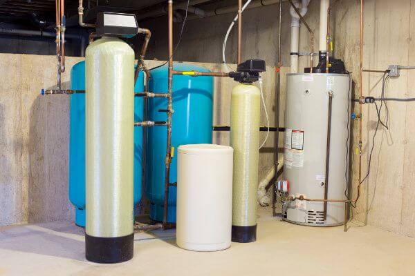 Image of water heater along with other water treatment equipment