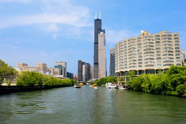 Image of contaminated water in the Chicago River.