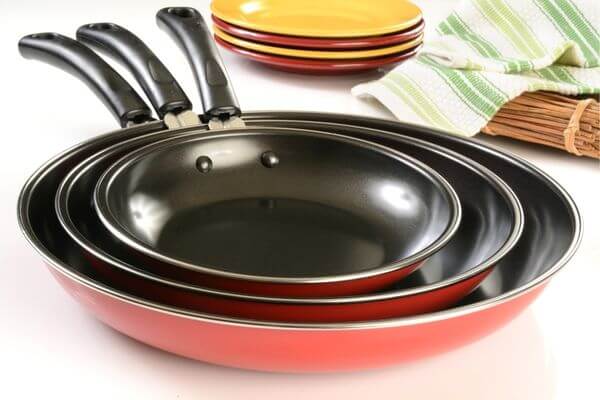 Non-stick cookware on a kitchen counter