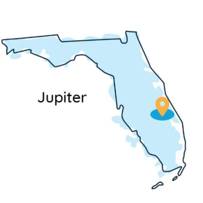 Map of Florida indicating where Jupiter water is delivered