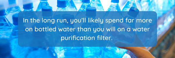 Graphic featuring a quote about how water purification is cheaper than bottled water