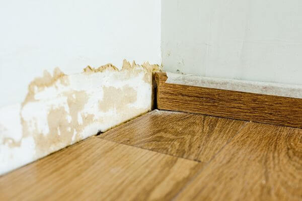 Damage to floor and wall because of flooding in blog for sump pump replacement cost